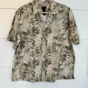 Axcess Men’s XL Leaf Print Casual Short Sleeve Button Down Shirt Cotton Linen